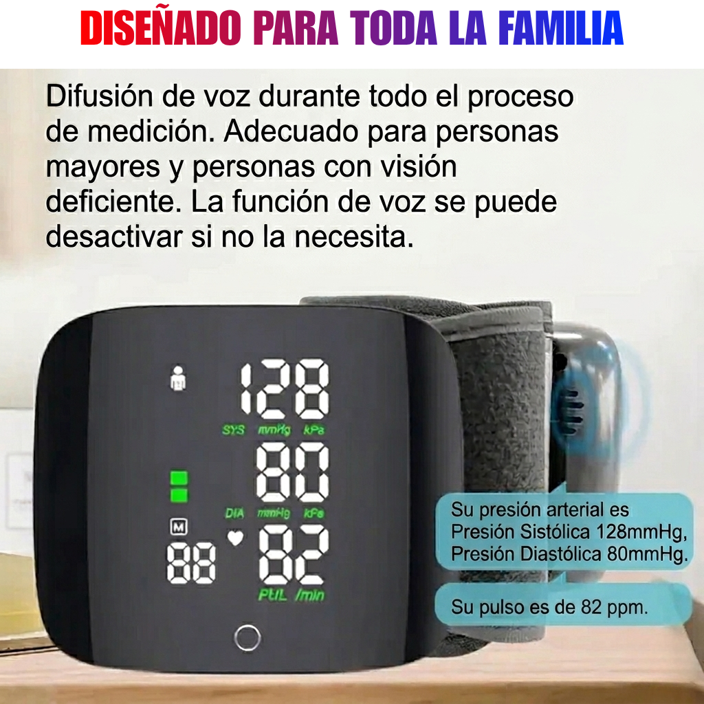 Tensiómetro de muñeca presión digital con voz (inglés)