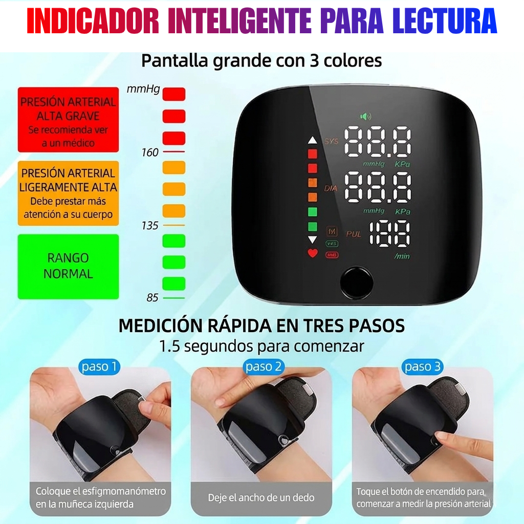 Tensiómetro de muñeca presión digital con voz (inglés)