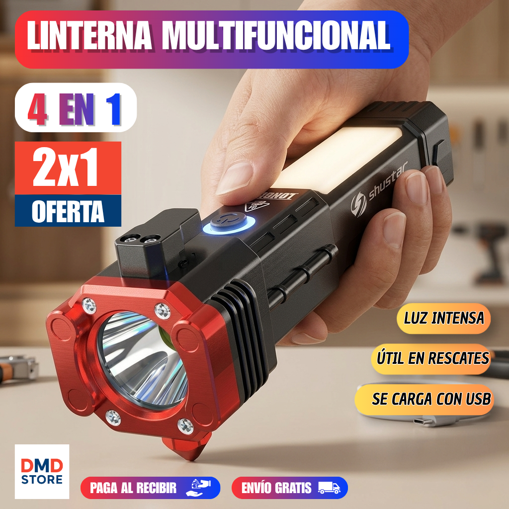 Pack 2x1 Linterna Multifuncional 4 En 1. ¡Luz y seguridad donde vayas!