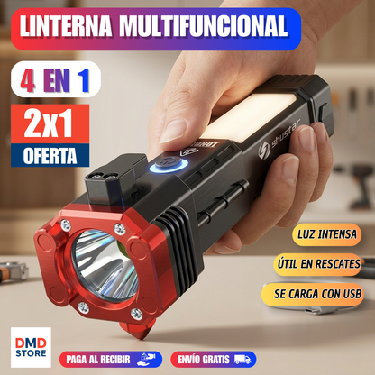 Pack 2x1 Linterna Multifuncional 4 En 1. ¡Luz y seguridad donde vayas!