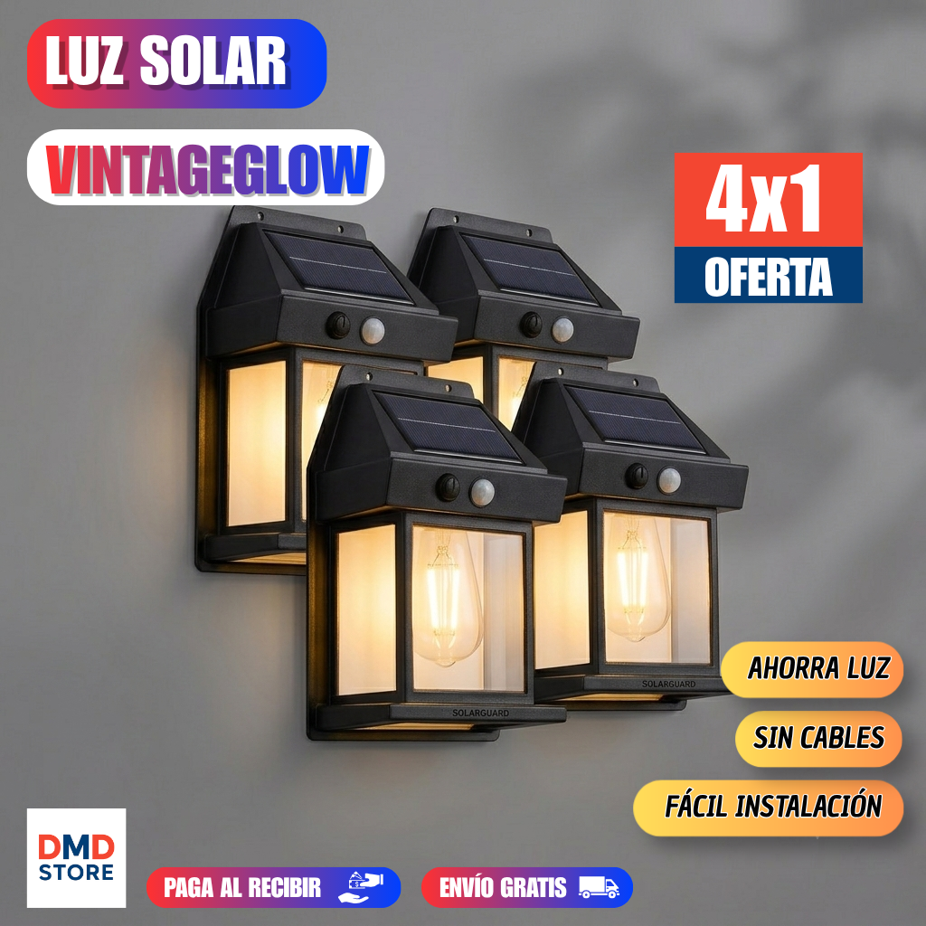¡Oferta 4x1! VintageGlow Solar – Estilo y Luz (cálida) sin Cables